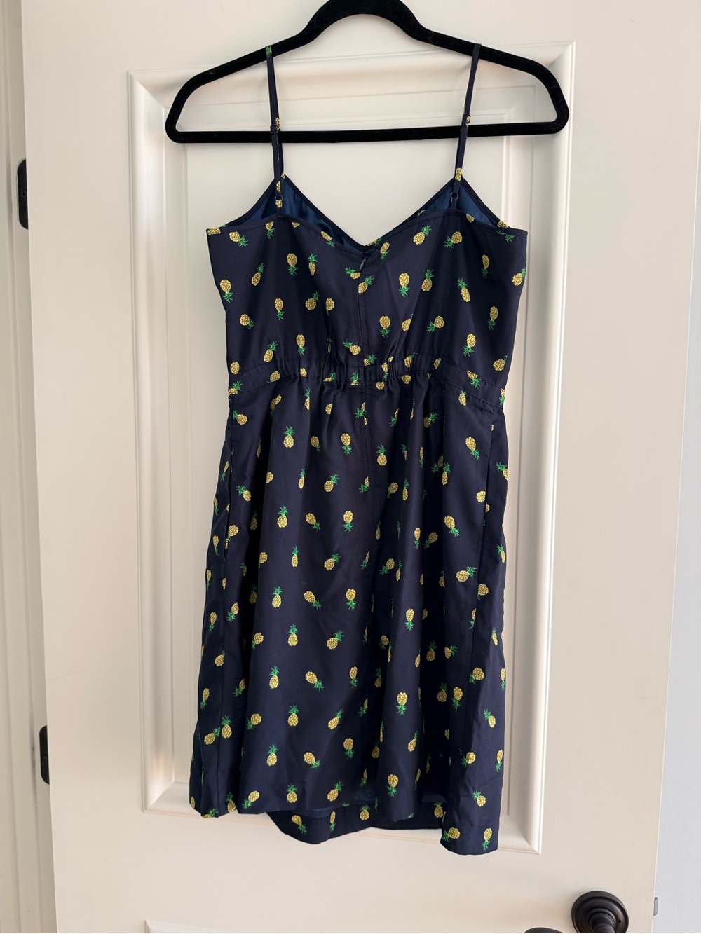 J. Crew Silk Navy Pineapple-Print Spaghetti-Strap Mini Dress